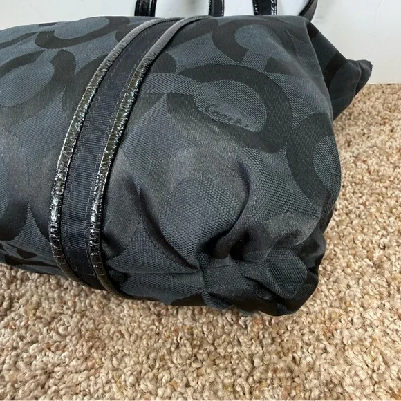Coach 13826 Poppy Op Art Black Canvas Leather Tote Shoulder Hand Bag Purse EUC - Picture 9 of 16